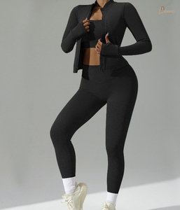 Ensemble de sport uni pour femme, idéal yoga et fitness, respirant, écologique, taille élastique, imprimé, polyester/coton - Product Image 2