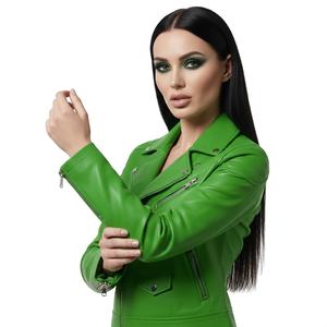Veste de moto en cuir vert pour femmes, vente en gros personnalisée, usine, cuir véritable, style motard, veste en cuir - Product Image 1