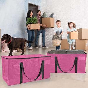 Heavy Duty Collapsible <b>Moving</b> Bags with Lids Large Storage <b>Boxes</b> with Backpack Straps and Zippers Pink - Product Image 2