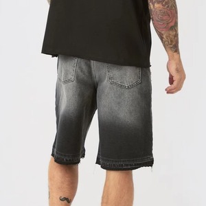 Shorts Bermuda en jean délavé pour homme, déchirés à l'avant, avec logo, décontractés, taille mi-haute élastique, 100 % coton tissé respirant - Product Image 2