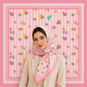 Écharpe rose en cambric peigné à imprimé floral uni pour femme, utilisable comme foulard, bandeau, ceinture ou accessoire de mode - Product Image 1