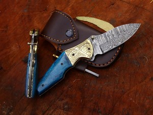 Couteau pliant artisanal en acier Damas, design élégant avec bolster, couteau de poche EDC, manche en os de chameau, lame Drop Point 2,5 mm - Product Image 3