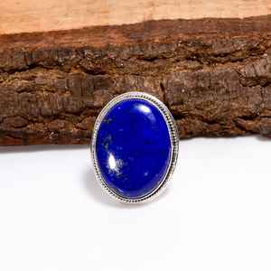 Anillo ovalado de lapislázuli en plata de ley 925, ajustable, estilo bohemio, joyería hecha a mano, regalo para mujer - Product Image 3