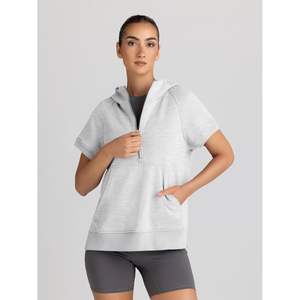 Automet 2025 automne mode femmes surdimensionné en soie à capuche à manches courtes demi fermeture éclair sweat coupe ample pull tenues - Product Image 2