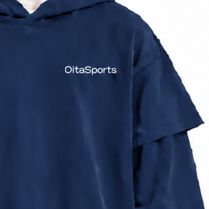 <b>Navy</b> Blue Double Layer Hoodie Oversized Short Sleeve Overlay Long Sleeve Pullover Vintage Streetwear Casual Hooded <b>Sweatshirt</b> - Product Image 6