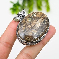 Pendentif en pierre de jaspe fait main, serti en argent sterling, style bohème vintage, bijoux unisexe