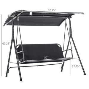 Dondolo Moderno a 3 Posti per Veranda, Sedia Sospesa da Giardino Nera con Cuscino Impermeabile e Telaio in Acciaio per Uso Interno ed Esterno, Hotel e Parchi - Product Image 3