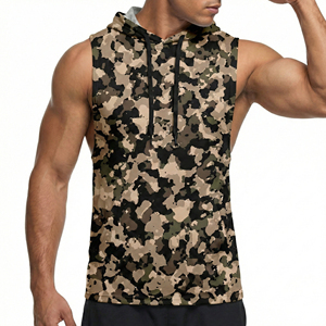 Men's Custom Design Camouflage Sleeveless Hooded Tank Top <b>Drop</b> Armhole Fitness Workout Muscle Apparel Wholesale Price Tank Tops - Product Image 1