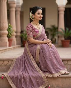 Sari indien ethnique de créateur, orné de paillettes, pour toutes les occasions spéciales et les événements, tenue tendance pour femmes. - Product Image 2