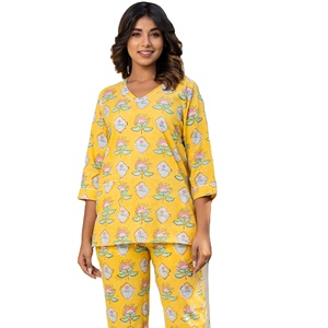 Nouvel arrivage de costume de nuit d'été à la maison, manches trois-quarts imprimées, ensemble 2 pièces en coton, robe - Product Image 3
