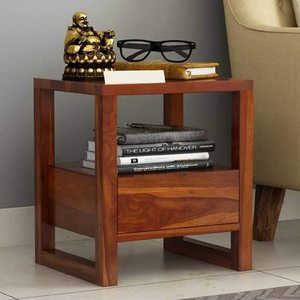 Sheesham Wood <b>Bedside</b> Table with 1 Drawer and Shelf <b>Storage</b> | Wooden Multipurpose Nightstand End Table Furniture for Living Room - Product Image 1