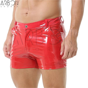 Bon Fournisseur, Fournisseur en Gros Tendance, Tailles Personnalisées Disponibles, Shorts en Cuir PU Rouge Brillant Respirants et Confortables pour Hommes, Coupe Slim - Product Image 2