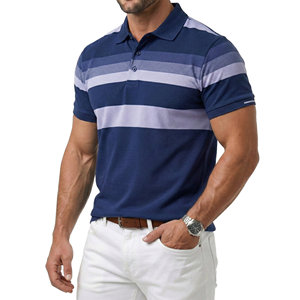 Camisetas Polo a Rayas de Punto para Hombre, Estilo Casual Elegante, Transpirables, Ligeras, Ajustadas, Personalizadas, al por Mayor para Golf - Product Image 1