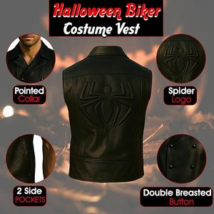 Gilet de motard en cuir véritable de qualité supérieure, gaufré motif araignée, avec design audacieux au dos, idéal pour la moto et les tenues de club personnalisées - Product Image 4
