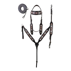 Conjunto de cabezada y pechera de cuero estilo western para caballo con cuerda de guía y diseño de hebilla ajustable para equitación - Product Image 1