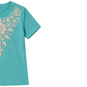 T-shirt en coton à col rond brodé de fleurs blanches pour femme, manches courtes, décontracté, personnalisé, OEM, premium, mode estivale - Product Image 4