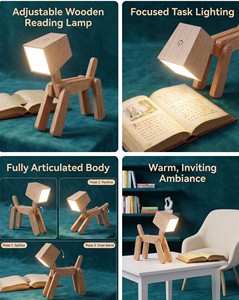 Rechargeable Wooden Dog Desk Lamp – 2000mAh Dimmable Touch <b>Bedside</b> <b>Reading</b> <b>Light</b>, 3 Color Modes Articulated Table Lamp - Product Image 2