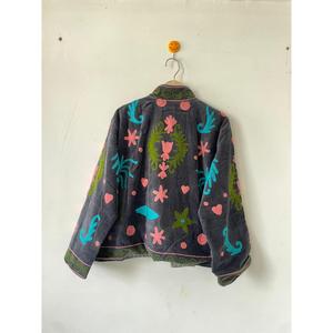 เสื้อแจ็คเก็ตกำมะหยี่สีเทาหรูหรา ปักลายพฤกษศาสตร์ สไตล์โบฮีเมียน แขนยาว คอตั้ง สำหรับผู้หญิง ใส่ได้ในฤดูใบไม้ร่วง - Product Image 5