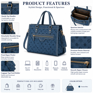 Designer Retro Denim Women's Handbag with Shoulder Strap and Charm <b>Small</b> <b>Wallet</b>, Lightweight Large Capacity Women's Shoulder Bag - Product Image 6