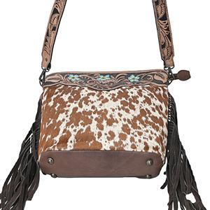 Bolso de mano redondo de cuero vintage para mujer con cierre de cremallera - Product Image 2