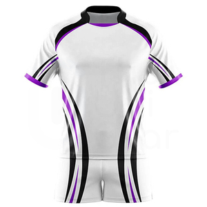 Conjunto de Camiseta y Pantalones Cortos de Fútbol a Rayas Blancas, Moradas y Negras, Unisex, Sublimados, de Poliéster que Absorbe la Humedad, Ajuste Atlético, para Adultos, para Todas las Temporadas - Product Image 2
