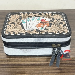 Customized Eco-Friendly Hand <b>Tooled</b> <b>Leather</b> Jewelry Box Simple Style Genuine Cowhide <b>Leather</b> Jewelry Case for Girls Daily Uses - Product Image 1