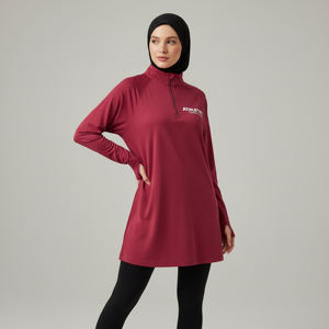 เสื้อแขนยาวมุสลิมแบบสุภาพสำหรับผู้หญิง มีรูสำหรับนิ้วโป้ง สวมใส่สบาย ทันสมัย นุ่ม ระบายอากาศได้ดี UPF50+ เป็นมิตรกับสิ่งแวดล้อม เหมาะสำหรับเล่นกีฬาและสวมใส่ลำลอง - Product Image 1