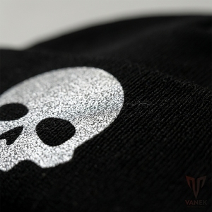 Black Knitted Unisex <b>Beanie</b> with White <b>Skull</b> Print 3D Embroidery Hand Embroidery Adjustable Lightweight Winter Hat Daily Wear - Product Image 3