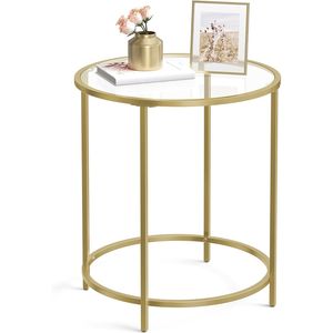 Tavolino in Vetro con Struttura in Metallo, Moderno Tavolino da Caffè Dorato per Soggiorno, Balcone, Camera da Letto - Product Image 1