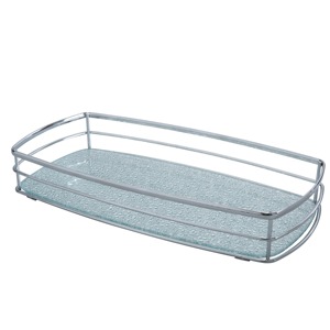 Rectangular Glass Storage <b>Tray</b> With Chrome Frame Minimalist Design For Bathroom Neatening And Organization - Product Image 6