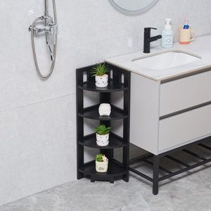 4-Tier Corner <b>Shelf</b> Wood Storage Stand Multipurpose <b>Small</b> Space Shelving <b>Unit</b> for Home Office Bathroom Wall Display <b>Shelves</b> - Product Image 4
