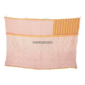 Vintage Kantha <b>Quilt</b> Indian Reversible Hand Stitched Heavy <b>Throw</b> Old Sari Blanket Patch Work Heavy 3 To 5 Layers Kantha - Product Image 2