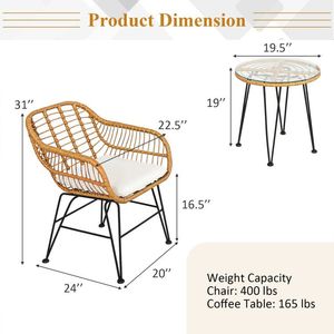 Set di Mobili da Esterno in Rattan - 3 Pezzi, Resistente Arredo per Balcone con Sedie Imbottite e Tavolo - Product Image 6