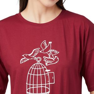 T-shirt graphique personnalisé pour femme en coton, coupe oversize, motif cage à oiseaux, décontracté, été, vente en gros OEM - Product Image 4
