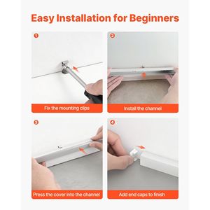 Confezione da 10 Profili LED in Alluminio a U da 2M (6.6 Ft) con Copertura Opaca, Tappi Terminali e Clip di Montaggio per Pannelli LED Flessibili - Product Image 5