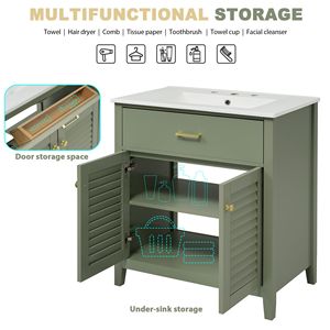 Mobile da Bagno da 30 Pollici con Lavabo in Ceramica Multifunzionale, 1 Cassetto Estraibile e Divisori, Ampia Combinazione di Spazio di Archiviazione - Product Image 5