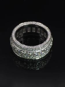 Moissanite Iced Out Wide Band <b>Ring</b> Luxury Pave Three Row Statement Wedding Jewelry for <b>Men</b> Women - Product Image 3