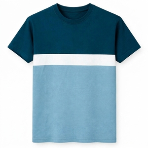 T-shirt pour homme de haute qualité, à blocs de couleur, manches courtes, col rond, coupe classique, en coton, style décontracté, design rayé bleu et blanc - Product Image 4