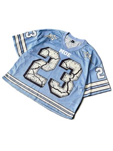 Maillot de football américain vintage pour femme, coupe courte, col en V, en maille bleue, style Y2K, streetwear, esthétique, haut pour le jour du match - Product Image 2
