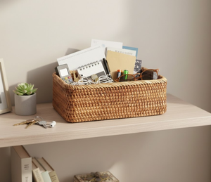 Cesta rectangular de ratán natural tejida a mano, organizador multiusos de mimbre para baño, cocina, sala de estar, de Vietnam. - Product Image 6