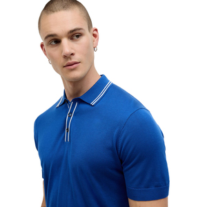 Polo en coton tricoté bleu à manches courtes pour homme, coupe classique, couleur unie, style décontracté chic, design respirant - Product Image 3
