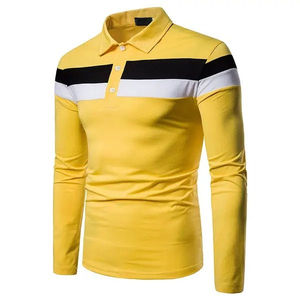 Polo à manches longues pour homme, coupe ajustée, design à rayures contrastées, tissu extensible doux, respirant, léger, décontracté, pour tous les jours - Product Image 1
