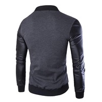 Blouson Bomber en Cuir Noir Gris Anthracite avec Manches en Cuir, Fermeture Éclair Frontale, Vêtement d'Extérieur Décontracté de Qualité Supérieure – Fabricant