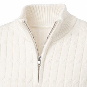 Pull à capuche zippé 1/4 en cachemire blanc uni pour homme, tricoté, à manches longues, respirant, avec doublure en laine, idéal pour l'hiver - Product Image 3