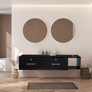 15cm E0 Particleboard Salon Trolley with Hemp Surface Two <b>Drawers</b> and Three <b>Lockable</b> Holes Black Color - Product Image 2