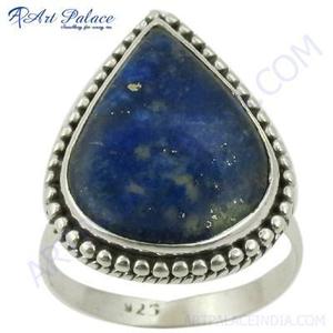 Vintage Designer <b>Lapis</b> <b>Lazuli</b> Gesmtone Silver <b>Ring</b> - Product Image 1