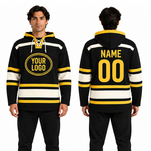 Jersey de hockey à capuche personnalisable, design rétro à rayures, sweat-shirt de hockey sur glace - Product Image 1