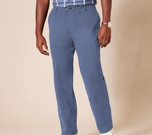 Pantalon chino bleu pour homme, coupe droite, taille mi-haute, fermeture boutonnée, tissu tissé, style printemps, décontracté chic - Product Image 1