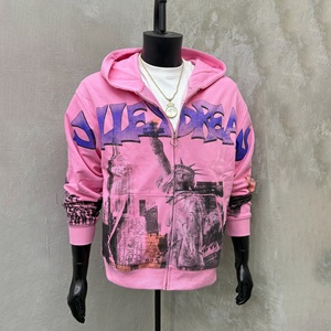 Sweat à capuche graphique DTG Streetwear en molleton français, coupe oversize, entièrement zippé, vente en gros, sweats à capuche graphiques personnalisés pour hommes - Product Image 1