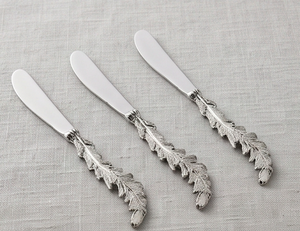 Stainless Steel <b>Cheese</b> <b>Knives</b> <b>Set</b> Of 4 Silver Finish Leaf Handle Design Durable For Butter Serving Kitchen Use And Hotel Use - Product Image 3